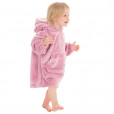 18C905: Infants Plain Oversized Plush Hoodie- Dusky Pink (One Size - 18 Months- 3 Years)